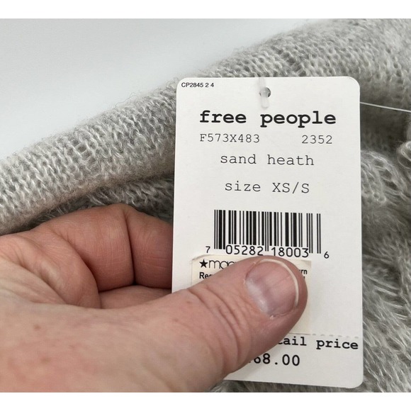 NWT Free People Wrap Shawl Gray Sand Heath Snakes Ladders Bohemian Wool Size XS - Picture 4 of 7